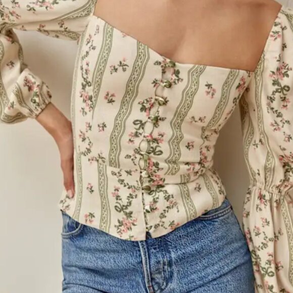 Reformation Tops - Reformation Cera Top Size 12 Cream & Pink Floral Design